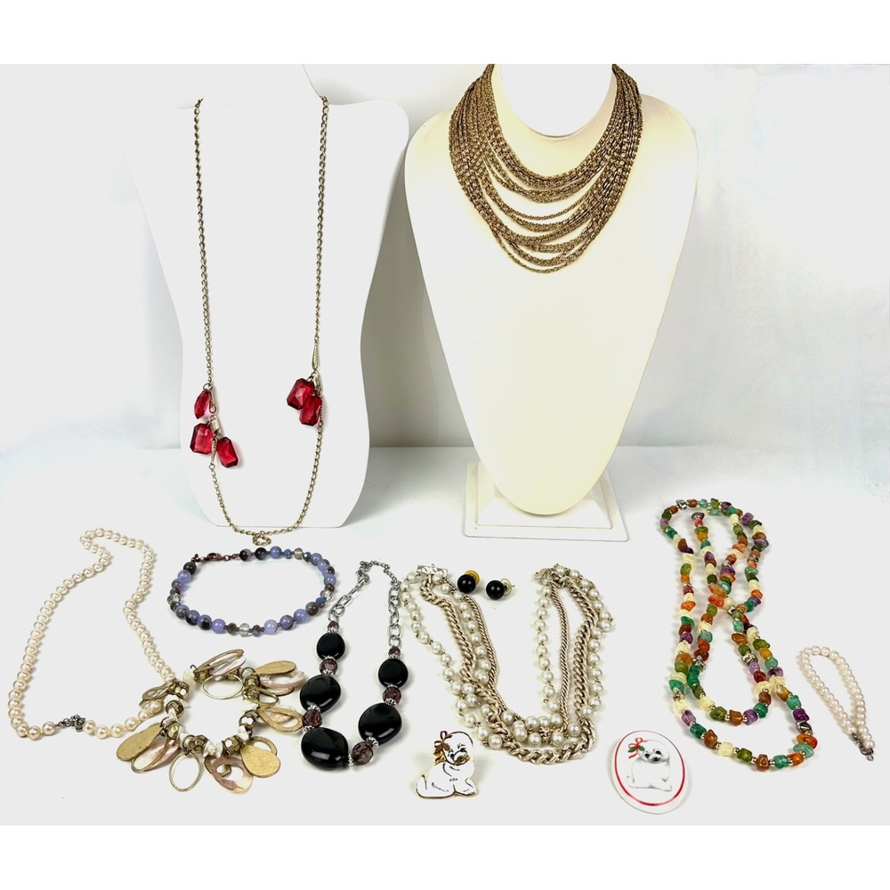 Vintage & Modern Lot of 13 Costume Jewelry Bracelets Pins Earrings Necklaces